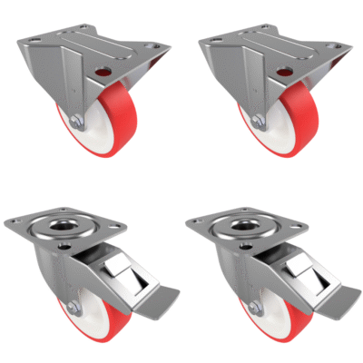 4 Pack Polyurethane Nylon Plate 100mm - Various Configurations - 2 x Fixed + 2 x Braked