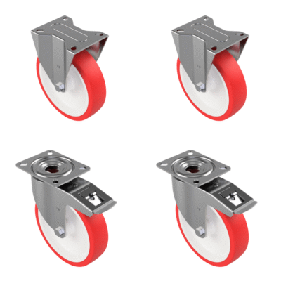 4 Pack Polyurethane Nylon Plate 200mm - Various Configurations - 2 x Fixed + 2 x Braked