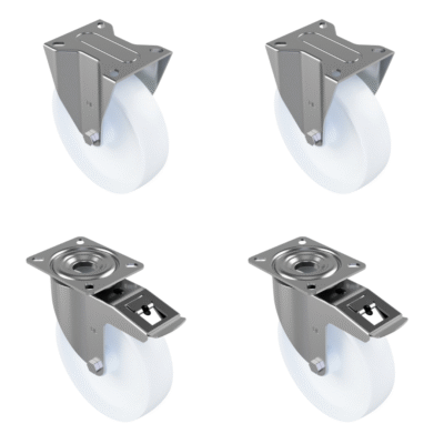4 Pack Nylon Plate 200mm - Various Configurations - 2 x Fixed + 2 x Braked