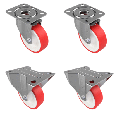 4 Pack Polyurethane Nylon Plate 100mm - Various Configurations - 2 x Swivel + 2 x Fixed