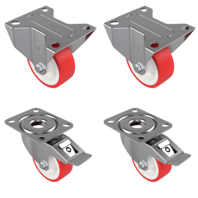 4 Pack Polyurethane Nylon Plate - Various Configurations - 2 x Fixed + 2 x Braked