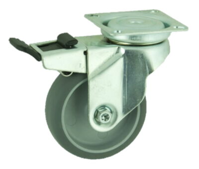 Grey Rubber Plate Swivel Castor Brake 100mm 70kg Load