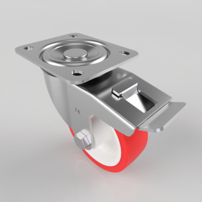 Polyurethane Nylon Plate Swivel Castor Brake 100mm 250kg Load