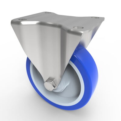 Soft Blue Polyurethane Nylon Plate Fixed Castor 125mm 300kg Load