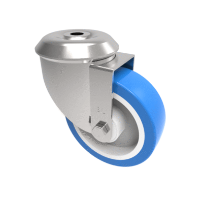 Soft Blue Polyurethane Nylon Bolt Hole Swivel Castor 100mm 250kg Load