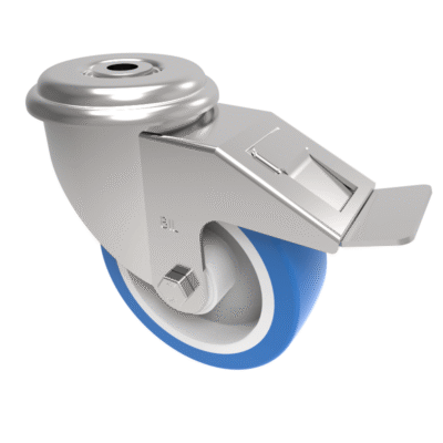 Soft Blue Polyurethane Nylon Bolt Hole Swivel Castor Brake 100mm 250kg