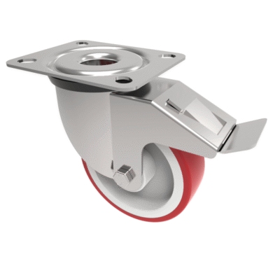 Polyurethane Nylon Plate Swivel Castor Brake 100mm 150kg Load