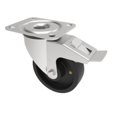 Electrically Conductive Nylon Plate Swivel Castor Brake 100mm 120kg Load