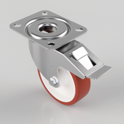 Polyurethane Nylon Plate Swivel Castor Brake 100mm 150kg Load