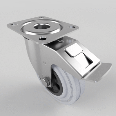 Grey Rubber Polypropylene Plate Swivel Castor Brake 125mm 90kg Load