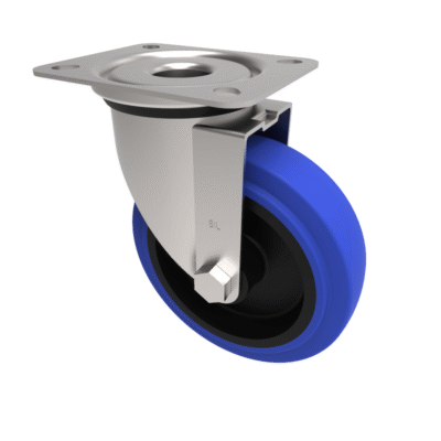 Blue Elastic Rubber 75ShoreA Plate Swivel Castor 125mm 200kg Load