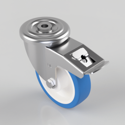 Stainless Steel Blue Polyurethane Nylon Bolt Hole Swivel Castor Brake 150mm 500kg Load