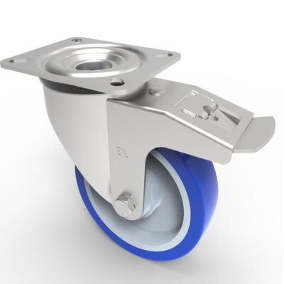 Soft Blue Polyurethane Nylon Plate Swivel Castor Brake 150mm 400kg Load