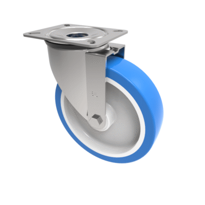Soft Blue Polyurethane Nylon Plate Swivel Castor 150mm 400kg Load