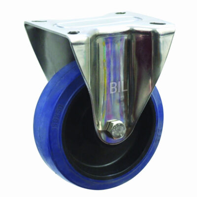 Blue Elastic Rubber 75ShoreA Plate Fixed Castor 150mm 300kg Load
