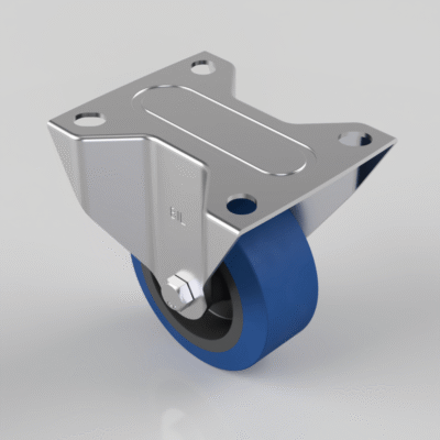 Blue Elastic Rubber 75ShoreA Plate Fixed Castor 80mm 150kg Load