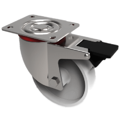 Nylon Plate Swivel Castor Brake 125mm 230kg Load