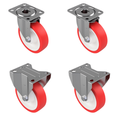 4 Pack Polyurethane Nylon Plate 125mm - Various Configurations - 2 x Swivel + 2 x Fixed