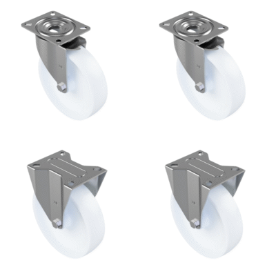 4 Pack Nylon Plate 200mm - Various Configurations - 2 x Swivel + 2 x Fixed