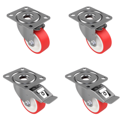 4 Pack Polyurethane Nylon Plate - Various Configurations - 2 x Swivel + 2 x Braked