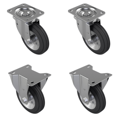 4 Pack Rubber Steel Plate - Various Configurations - 2 x Swivel + 2 x Fixed