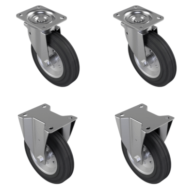 4 Pack Rubber Steel Plate - Various Configurations - 2 x Swivel + 2 x Fixed
