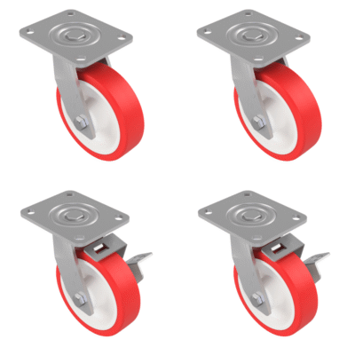 4 Pack Polyurethane Nylon Plate 150mm - Various Configurations - 2 x Swivel + 2 x Braked