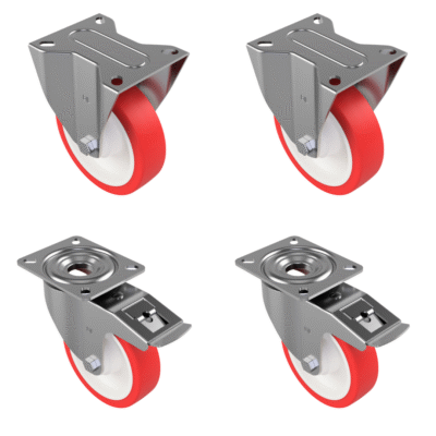 4 Pack Polyurethane Nylon Plate 150mm - Various Configurations - 2 x Fixed + 2 x Braked