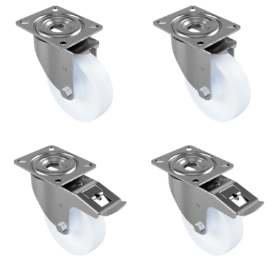 4 Pack Nylon Plate 150mm - Various Configurations - 2 x Swivel + 2 x Braked