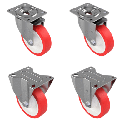 4 Pack Polyurethane Nylon Plate 150mm - Various Configurations - 2 x Swivel + 2 x Fixed