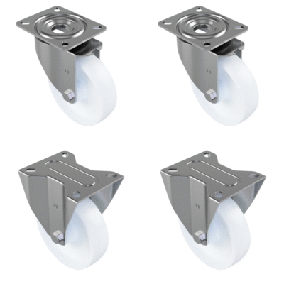 4 Pack Nylon Plate 150mm - Various Configurations - 2 x Swivel + 2 x Fixed