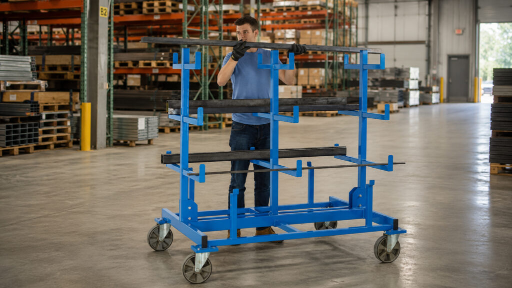 mobile shelving in warehouse